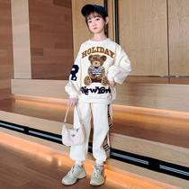 Girls Spring Suit Yangqi 2022 New Fashionable Korean Edition Childrens Spring and Autumn Net Red Sweatshirt Sports Two-Piece Set