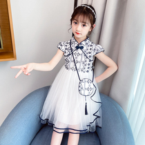 Girls Summer Cheongsam Dress 2022 New Net Red Summer Kids Foreign Chinese Style Short-Sleeved Princess Skirt