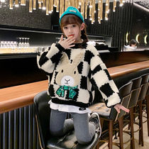 girls' sweatshirt fleece thickening autumn and winter clothing 2022 new foreign style children's winter online red middle and large children's thermal tops