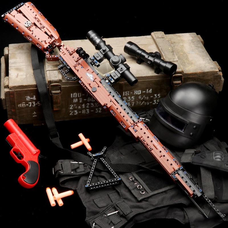 积木枪98k拼装可发射狙击乐髙玩具枪模型绝地求生沙漠之鹰手抢男