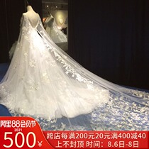 The brides main wedding dress 2021 new large size Korean version of the princess champagne color long tail lace word shoulder draped yarn