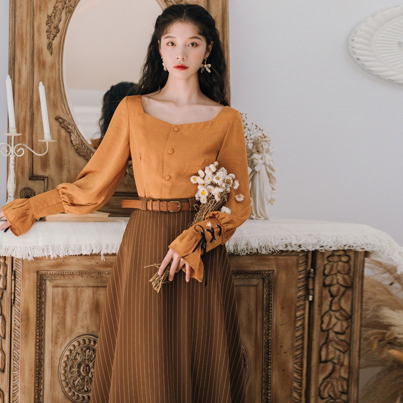 秋冬法式复古秋装套装森系洋气法国小众连衣裙气质文艺长裙秋季女