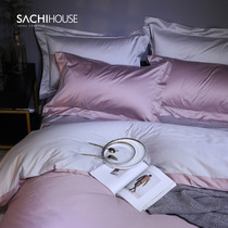 Straight high-end four-piece cotton cotton sheets bed hats quilt cover simple bedding summer Luxury 4-piece set