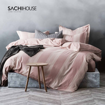 Cotton polished four-piece cotton padded warm brushed sheets quilt cover autumn and winter stripes Nordic bedding