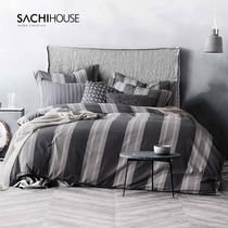 Winter four-piece cotton cotton polished bedding vertical stripes quilt cover brushed sheets winter thickened warm