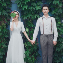 Medium sleeve simple light wedding dress satin 2020 spring new large size loose French vintage wedding dress female long section