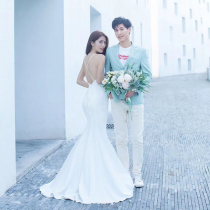 Slim fishtail light wedding dress Korean suspender 2020 new temperament noble sexy halter dinner dress female tail