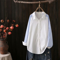 Striped shirt women 2021 spring new size design sense niche short sleeve cotton shirt loose shirt top