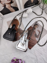 Small crowddesign chain Pack woman single shoulder inclined cross-pack Chains wind decorated mini small black cortical bag