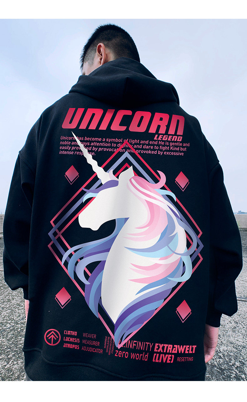 newlake加肥加大码潮牌拉链连帽衫情侣装独角兽加绒胖子男装潮流开衫