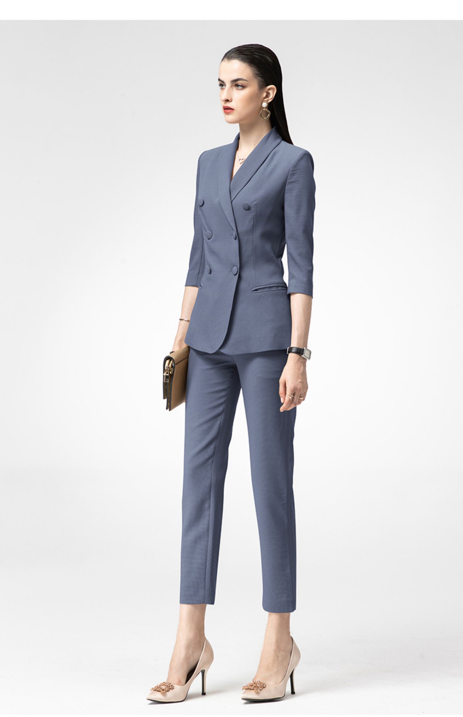 职业装时尚气质售楼部工作服女高端雾霾蓝西装套装春夏销售房地产