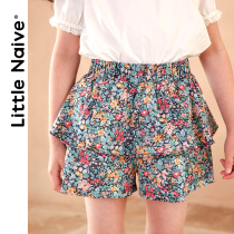 LittleNaive girl flower outside wear shorts little girl Summer Double cake culottes small children short