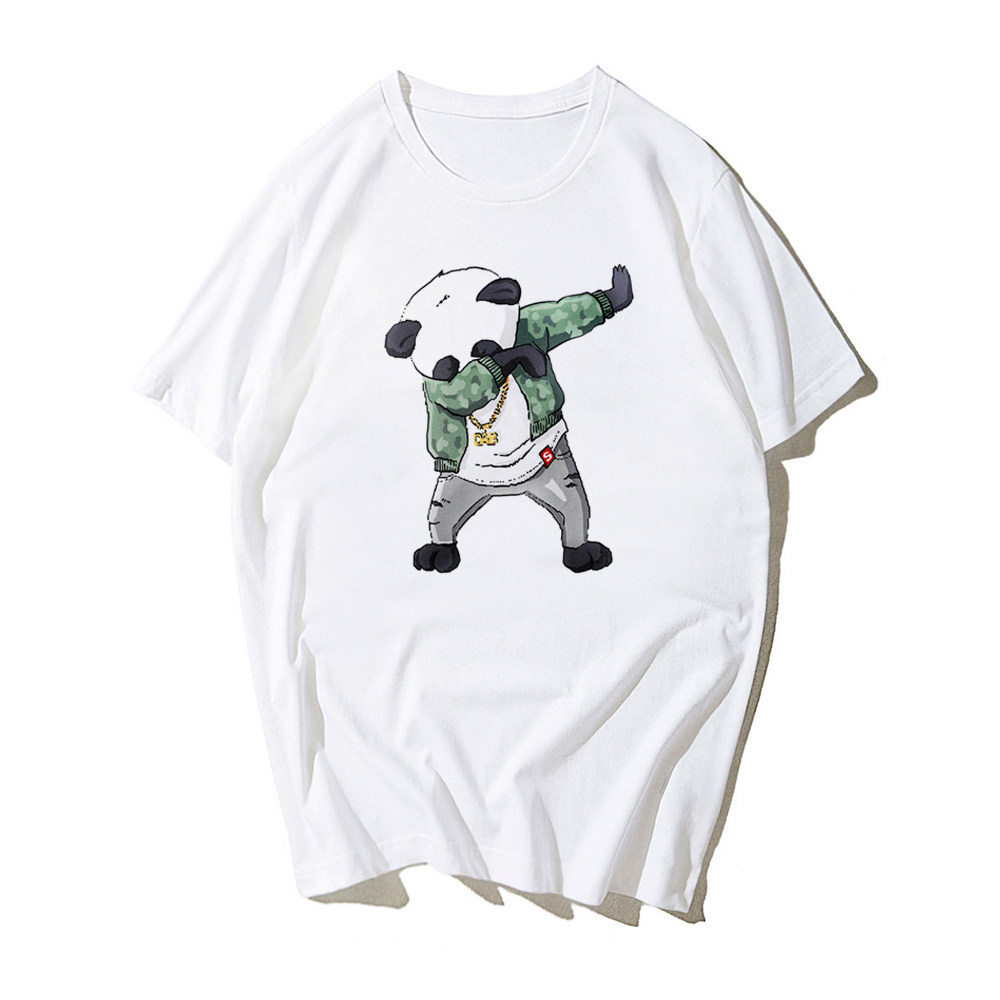 潮牌嘻哈hiphop说唱熊猫dab短袖宽松t恤白色夏恶搞街头圆领