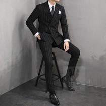 Custom suit mens striped suit suit custom Korean slim suit groom groom best man striped suit suit suit