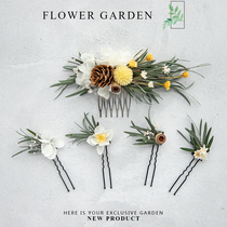 Handmade immortal flower True flower hair comb Forest style Wedding headdress Wedding photography hair accessories Bridal headdress set