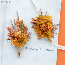 Orange Yellow Groom Wedding Chest Flower Bridegroom Brooch Bridesmaid Group True Floral Wrist Flower Perpetual Flower Wedding Flap Accessories