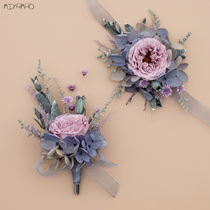 Grey Blue Evergreen Flowers Groom Wedding Chest Flower Bridal Bridesmaids Real Flowers Wrist Flowers Grey Purple Rose Wedding Flawns