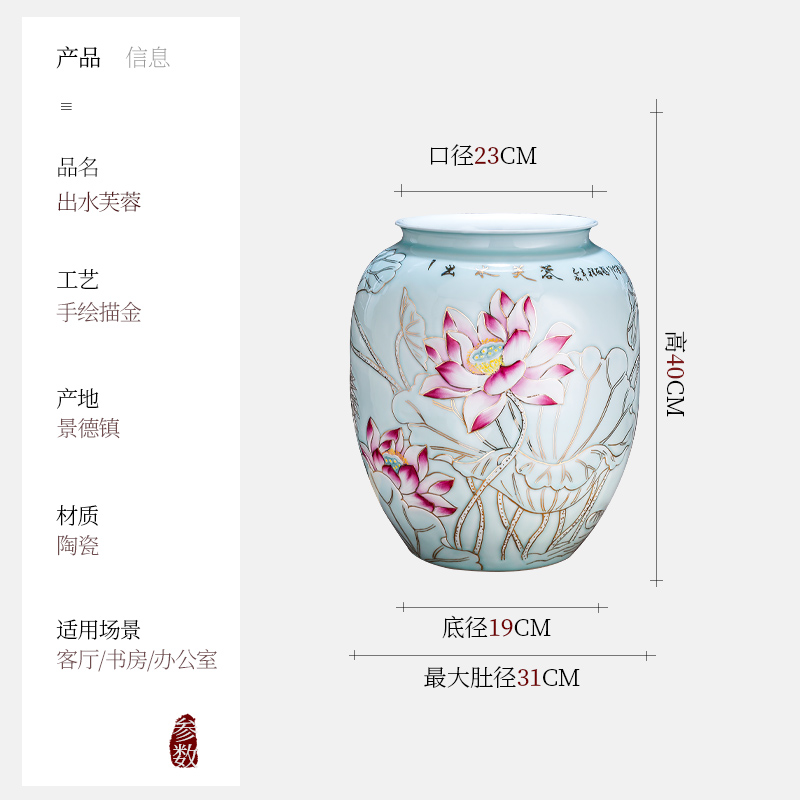 Jingdezhen ceramics of large vase furnishing articles flower arranging hand - made paint Chinese rich ancient frame decoration large living room