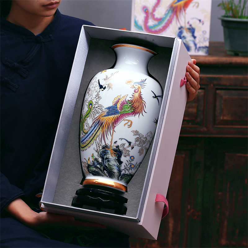 Jingdezhen chinaware paint vase furnishing articles sitting room flower arranging birds pay homage to the king home sitting room adornment is placed