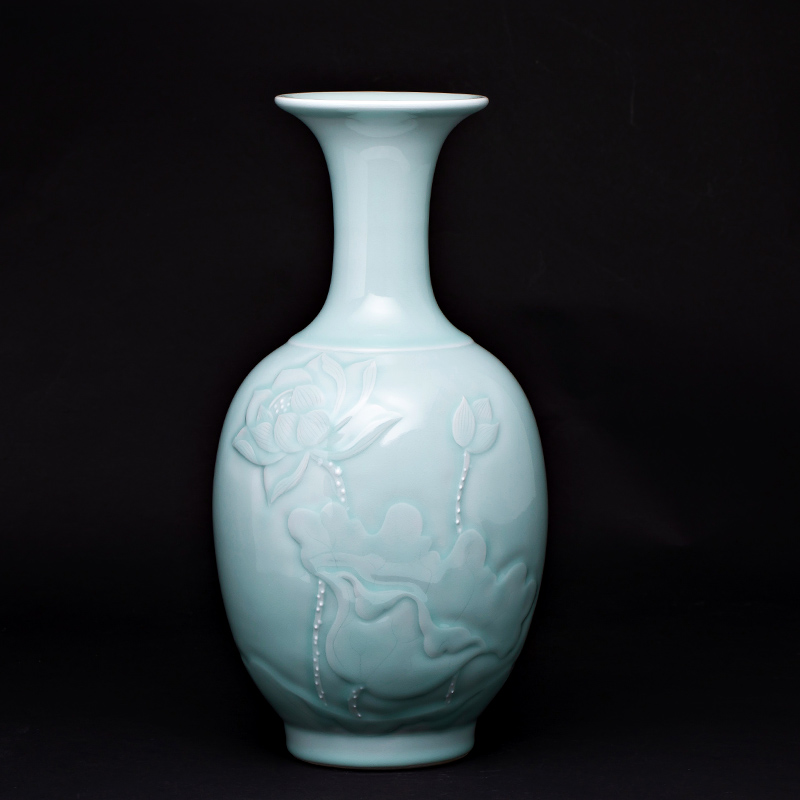 Jingdezhen archaize shadow blue anaglyph ceramic vases, flower arranging the new Chinese rich ancient frame sitting room adornment home furnishing articles