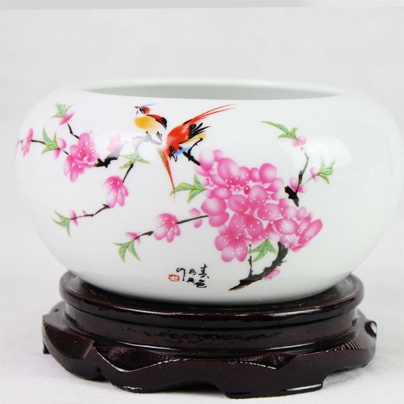 Jingdezhen ceramics peach blossom put water point little gold fish tank water lily bowl lotus cylinder cylinder writing brush washer tortoise furnishing articles c161