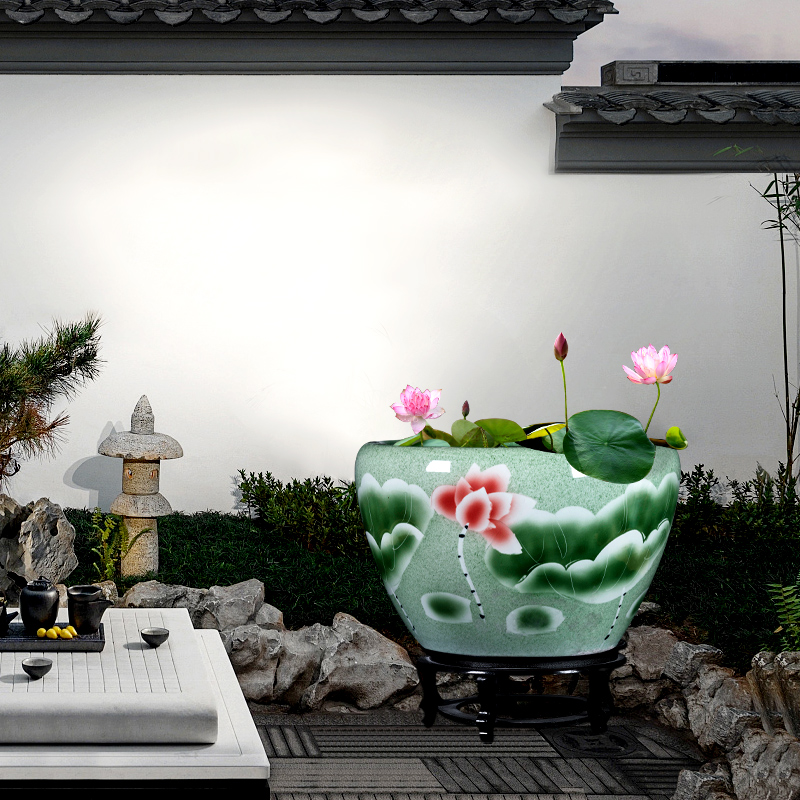 Jingdezhen ceramic aquarium adornment is placed a large water lily bowl lotus home sitting room ground is suing garden ornaments