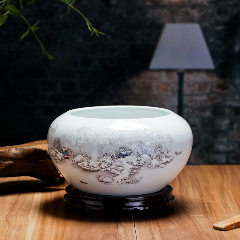 Jingdezhen ceramic aquarium small goldfish turtle cylinder water lily bowl lotus basin basin small household yj41 collectors writing brush washer