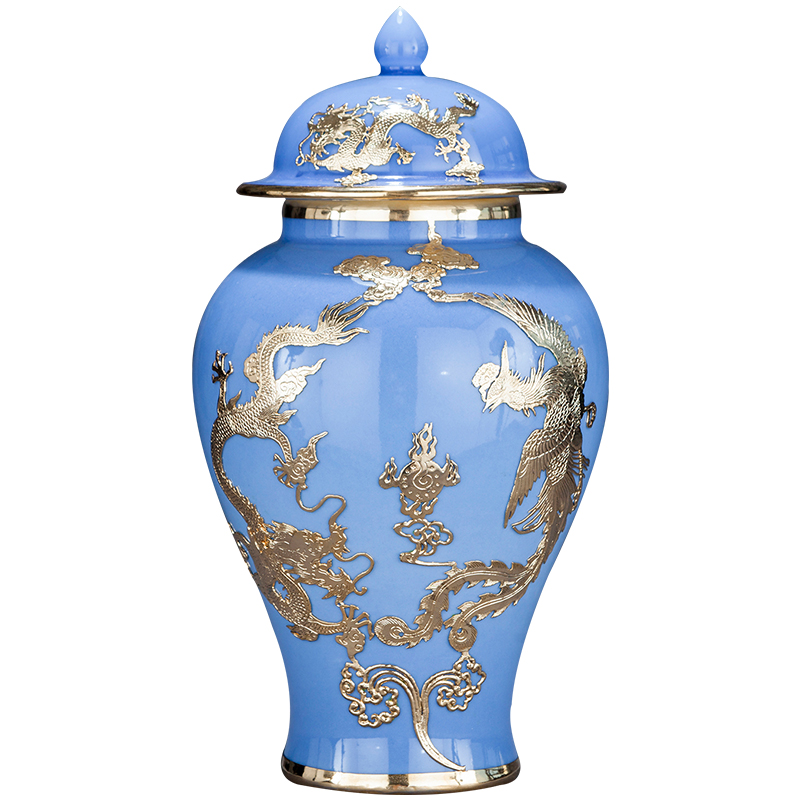 Jingdezhen ceramics tracing an inset jades general pot vase archaize sitting room of Chinese style household adornment handicraft furnishing articles