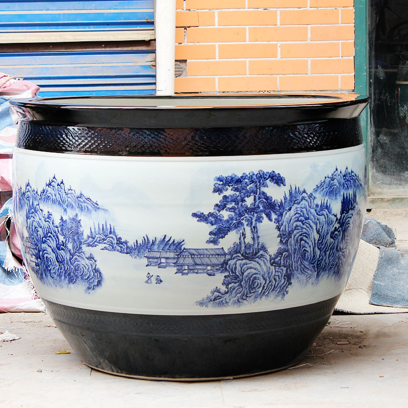 Yg0 jingdezhen ceramic checking painting tank large flower pot of blue and white porcelain garden furnishing articles to heavy large