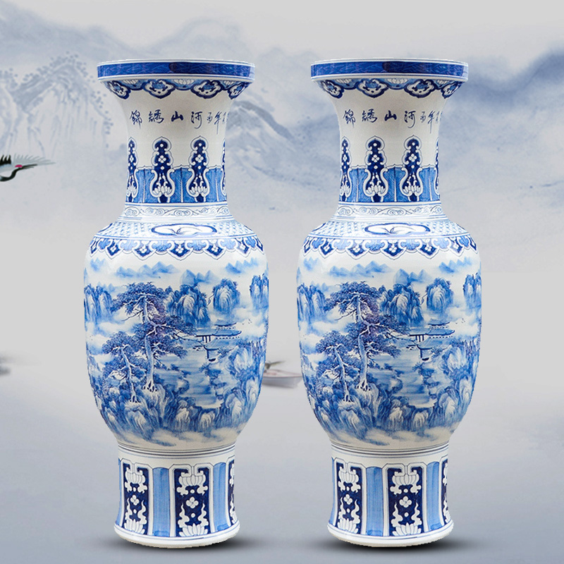 Jingdezhen ceramics hand large blue and white porcelain vase splendid furnishing articles was Chinese style living room hotel decoration