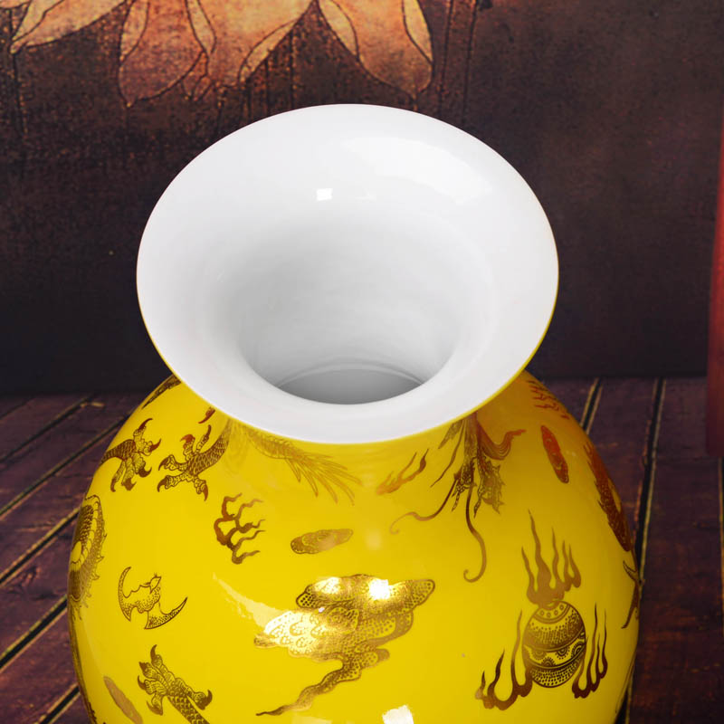 Jingdezhen ceramics, vases, flower arranging furnishing articles in yellow jinlong landing home decoration decoration large aj33 sitting room