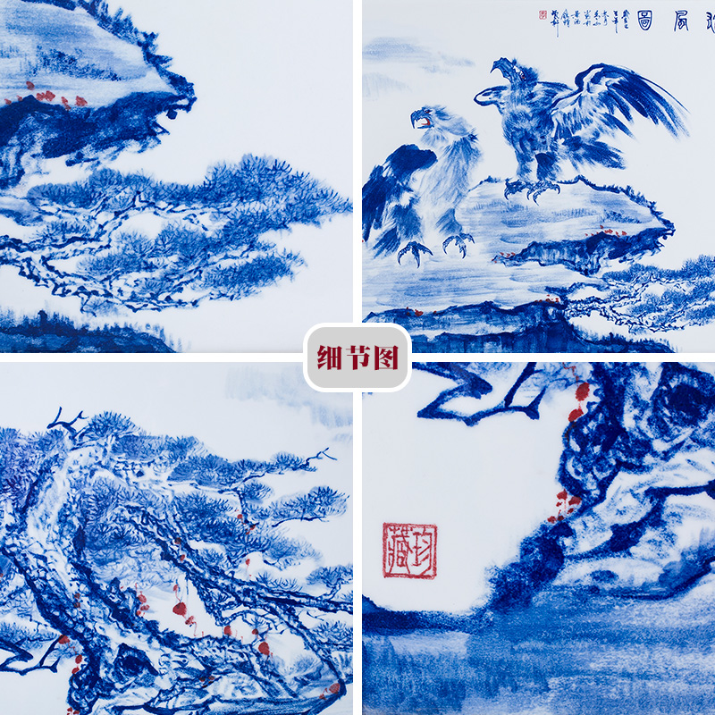 Hand made blue and white porcelain plate painting unfolds the office decoration of Chinese style living room sofa setting wall hang a picture