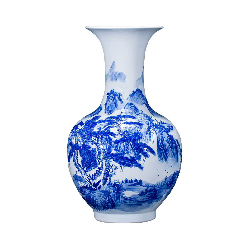 Hand landscape blue and white porcelain of jingdezhen ceramic vase furnishing articles Chinese rich ancient frame decoration decoration large living room