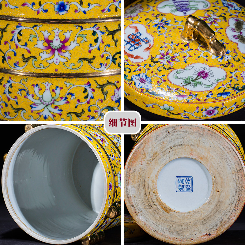 Archaize of jingdezhen imperial yellow caddy fixings ceramic tea cake large 2 jins domestic sealed tank storage tank