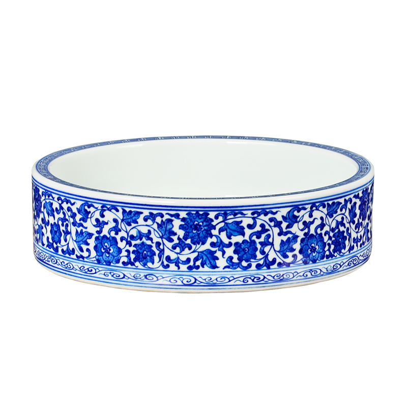 Jingdezhen ceramic antique hand - made tangle of blue and white porcelain lotus flower place Chinese desktop sitting room adornment writing brush washer water is shallow