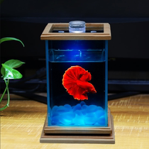 Betta special tank Small fish tank Small desktop ultra-white square tank creative rotating office ecological mini aquarium