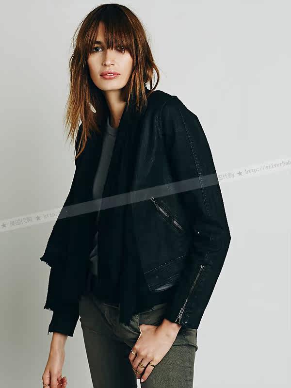 现货美国购 free people 帅气机车风 牛仔棉布拼接 夹克上衣_服饰鞋包