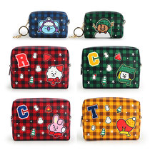 Korea BT21 Paparazzi Christmas New Year Plaid Printed PU Makeup Bag Zero Wallet Small Items Cashier Bag