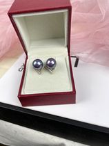 New 925 silver V word insert drill shell Pearl Princess Ear Nail Natural Mother Bay Imitation Pearl Earrings Earrings PURPLE