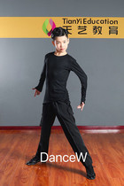 Dans Dance Boys Latin Dance Training Dress Bilateral Drawstring Long Sleeve Comfortable Sweat Absorbing Boys Latin Training Jacket