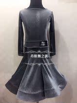 Female childrens big swing imported fish bone Korean velvet black one-word collar Latin dance Standard Competition Uniform uniform test card