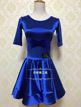 Imported glitter satin stitching Korean velvet five-point sleeve female children's Latin dance standard competition suit shiny and eye-catching