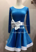 Female childrens Latin dance standard stipulates competition suit autumn and winter Korean velvet big skirt imported fish bone belt bow