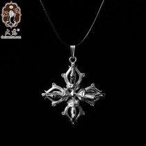 Original sterling silver S999 cross Vajra pendant Tibetan Buddhism for men and women to protect the body the magic pestle necklace