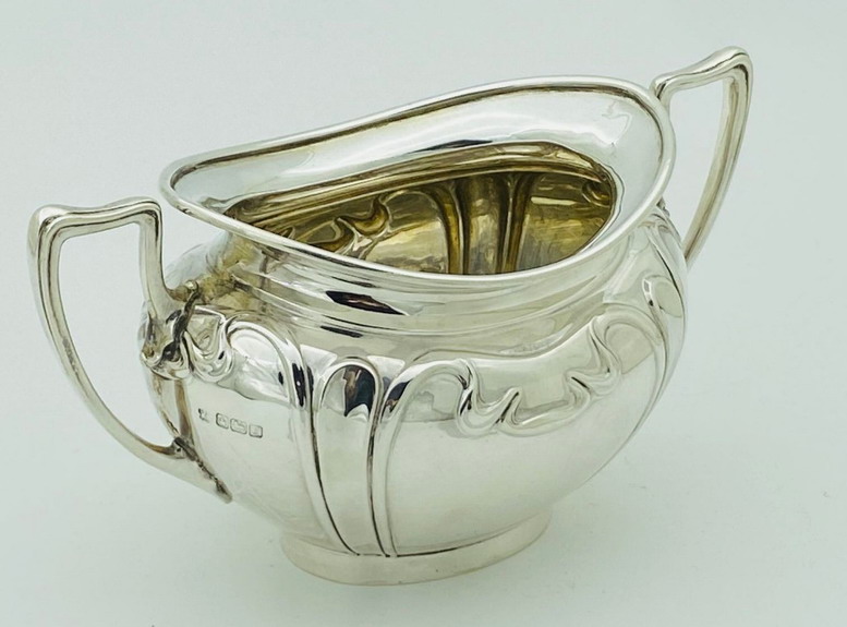 Special 1916 British Antique Silverware Sterling Silver Tea Set Teapot Sugar Bowl Sugar Cup Milk Cup Walking Lion