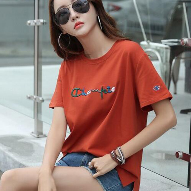 ເສື້ອຍືດແຂນສັ້ນ Royal blue right shoulder half-sleeved large size embroidered high-end short-sleeved women's t-shirt pure cotton summer top loose slim casual