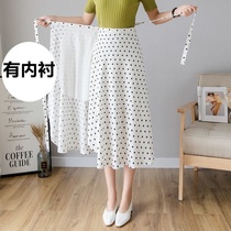 One-piece chiffon skirt womens spring and summer new Joker high waist wave dot medium and long skirt ins Super fairy