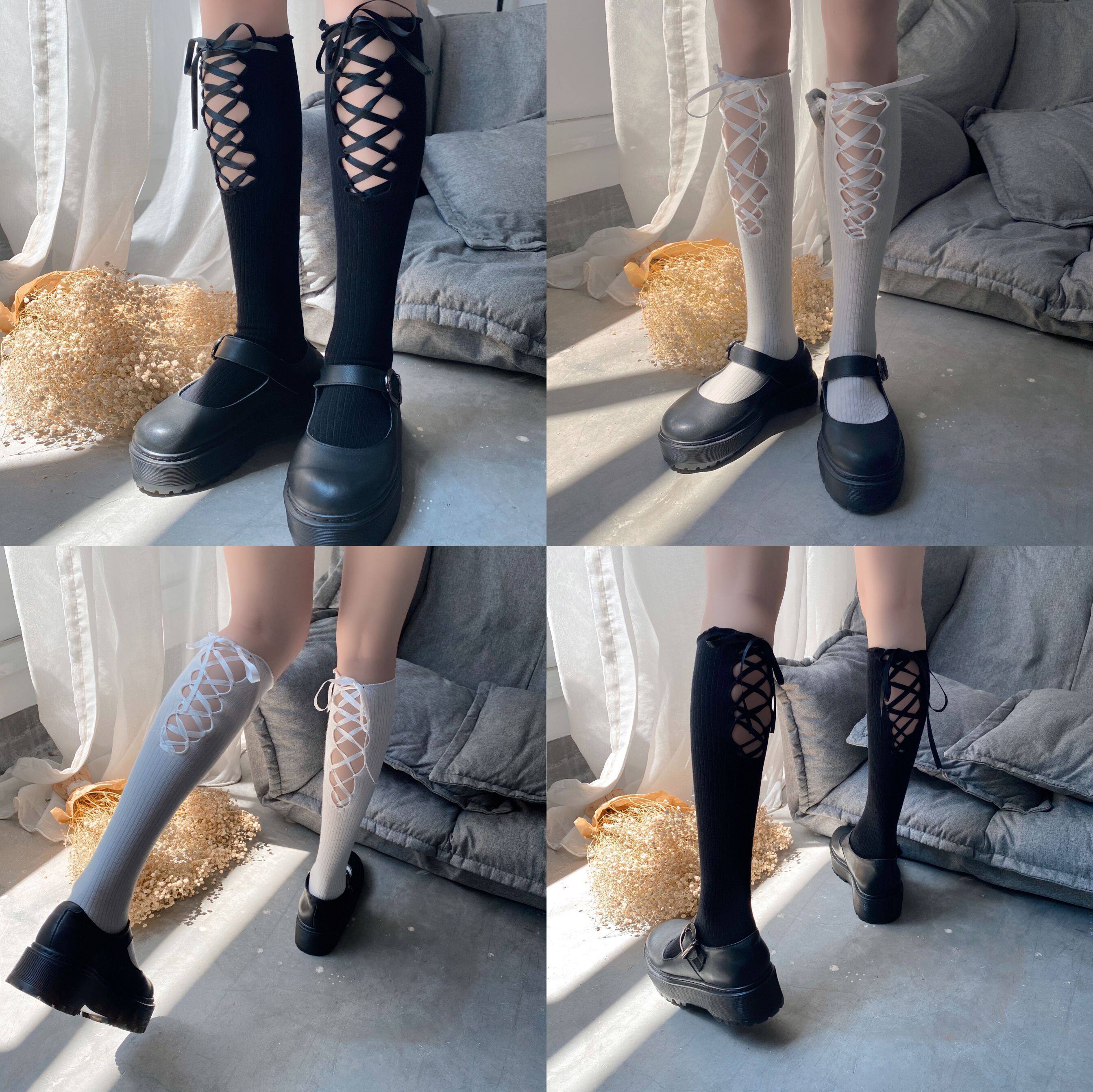 实拍实价不减价绑带蝴蝶结全棉长筒袜ins学生小姐姐jk洛丽塔袜