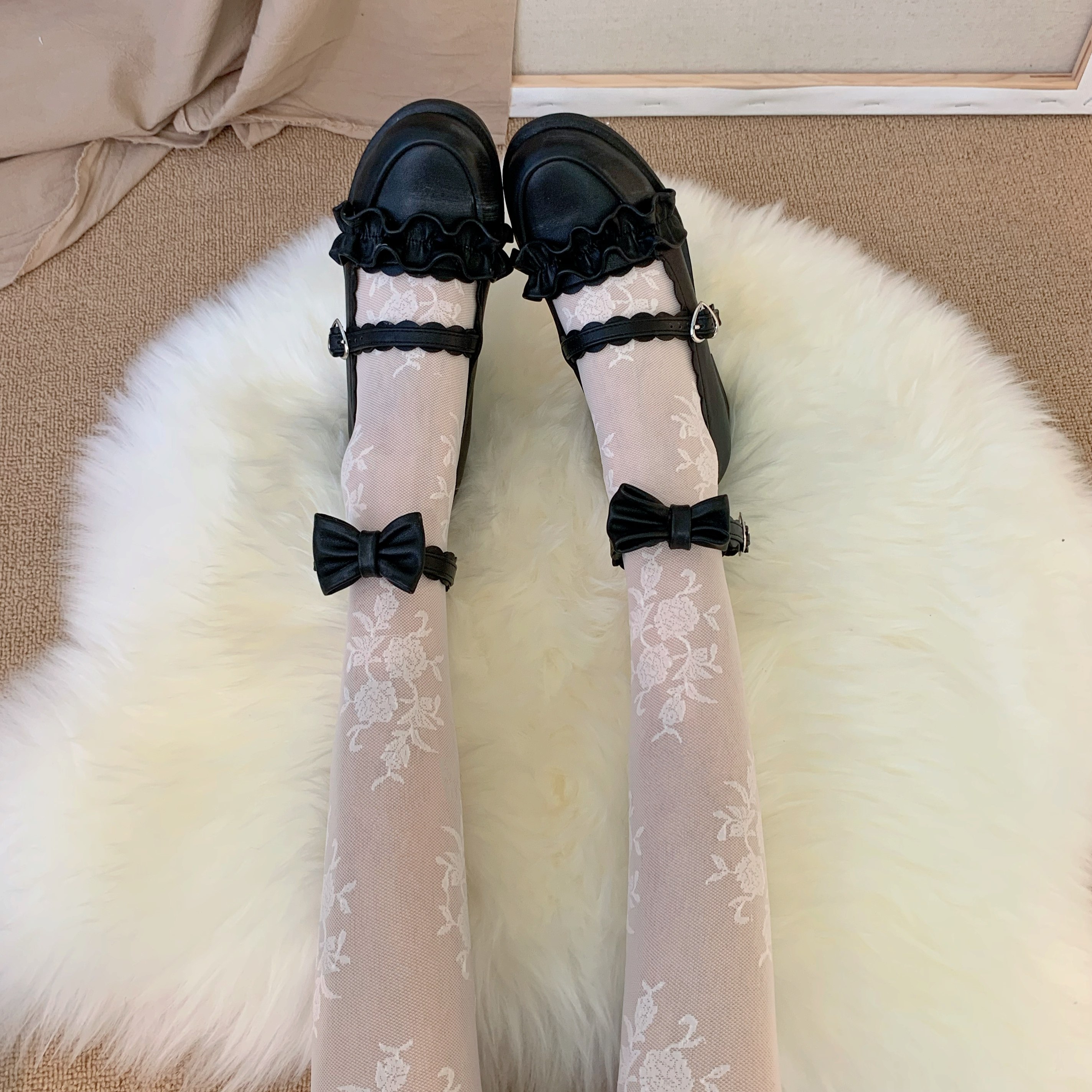 实拍实价 复古蕾丝玫瑰花朵薄款宫廷lolita黑蕾丝袜连裤袜网袜