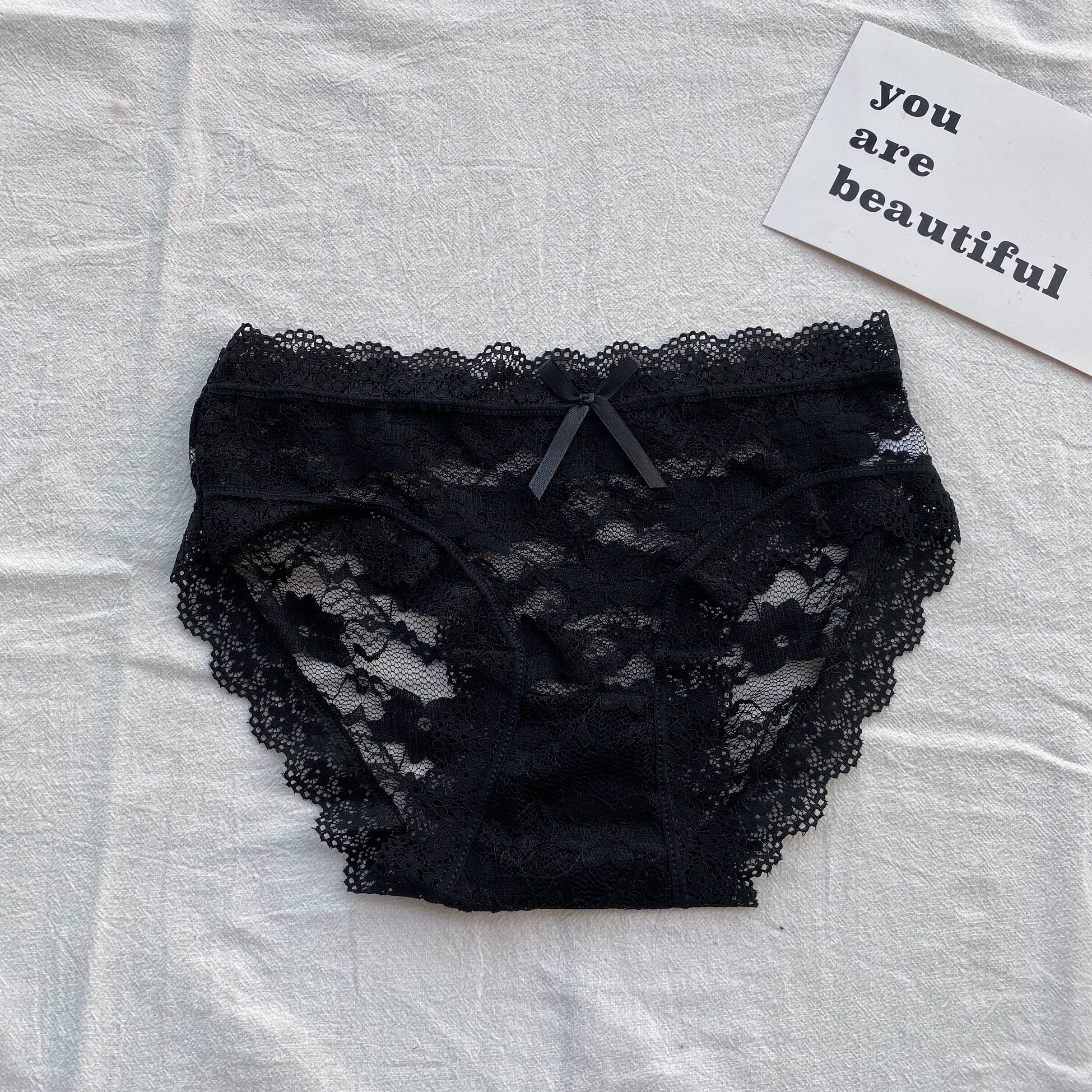 实拍实价 4条装性感蕾丝内裤女黑色纯棉档网纱秋冬少女三角裤头